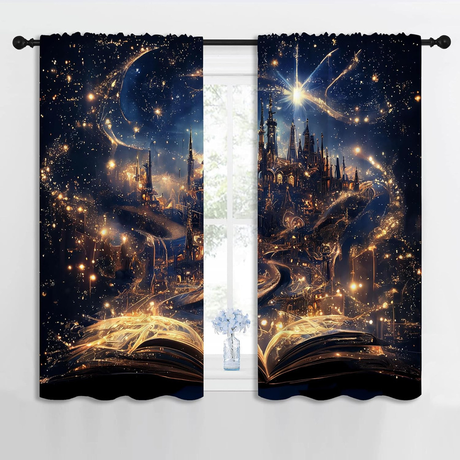 Verdunkelnde Vorhänge mit Galaxie- und Sternenhimmel-Design für Kinderzimmer, Thermisch isoliert, Breite: 100 cm, Höhe: 130 cm - Bild 2