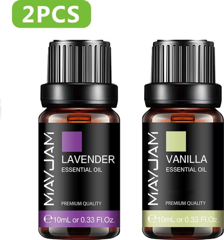 MAYJAM Set mit 2 Stück natürlichen ätherischen Ölen aus Glas für Massage, Körper und Diffusor – Lavendel, Jasmin, Eukalyptus und Vanille - Bild 1