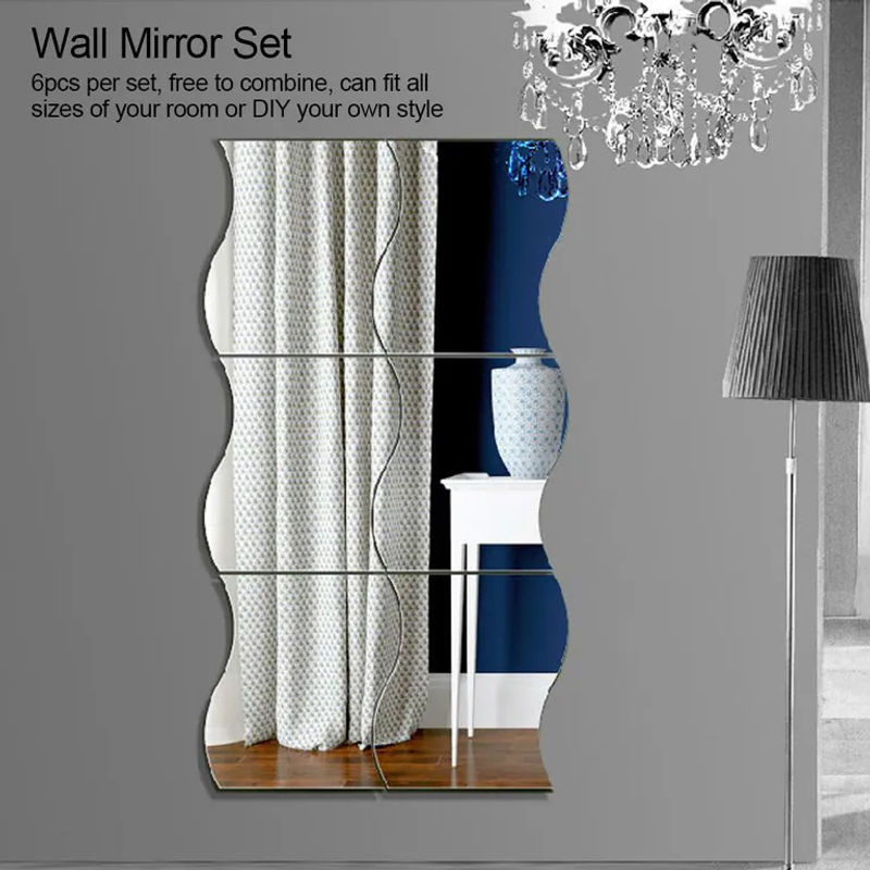Tooarts 6-teiliges Set Wellen-Spiegelaufkleber in Weiß und Transparent mit geometrischem Design zur Wandmontage für dein Badezimmer oder dein Zuhause - Bild 4