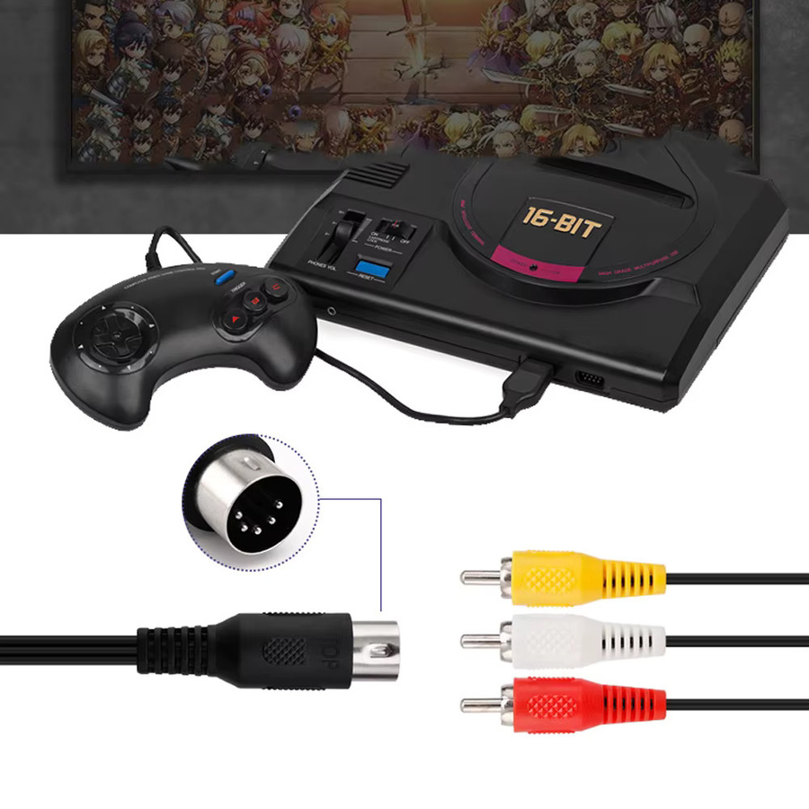 xunbeifang AV-Audio-Video-Kabel für SEGA Mega Drive 1 und Genesis 1 mit 3 RCA-Anschlüssen, Länge: 1,8 m - Bild 3