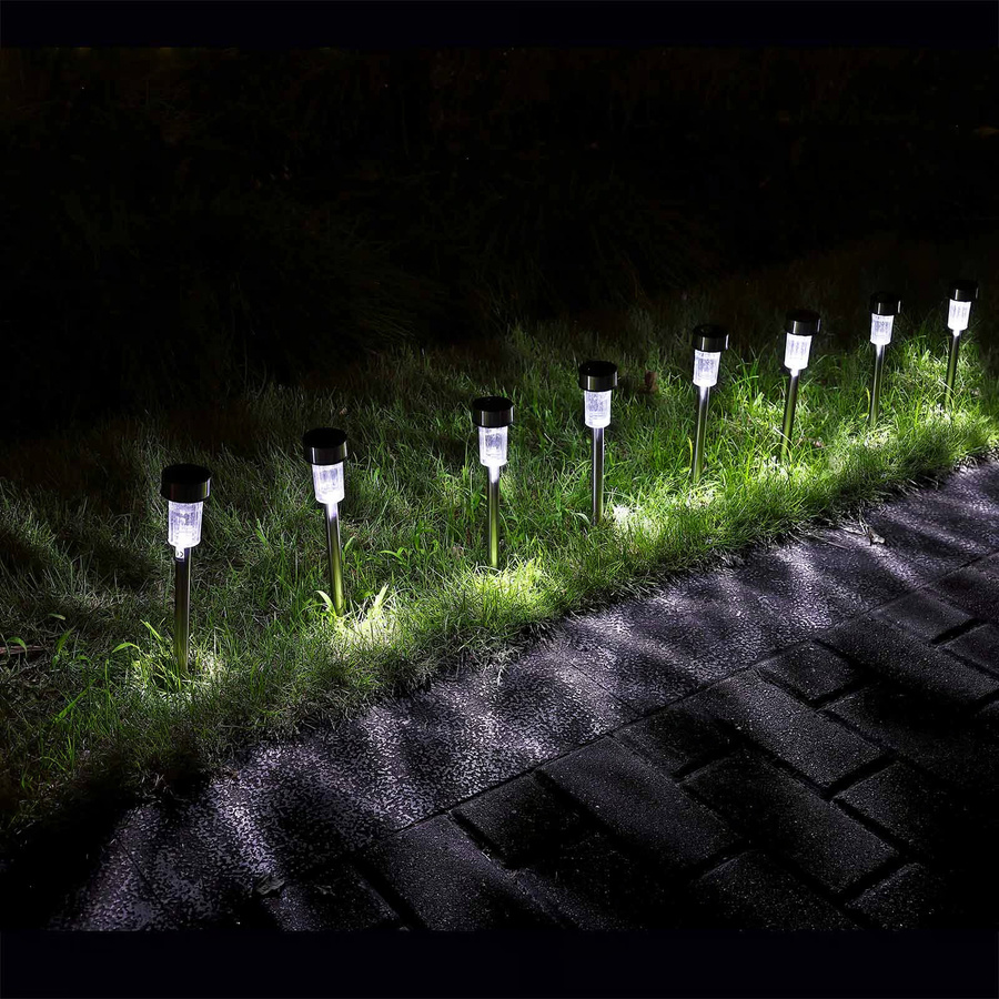 monzana LED Solarleuchten 24er-Set aus Edelstahl in Silber mit Warmweißem Licht und Dämmerungssensor, Höhe: 36,5 cm - Bild 2