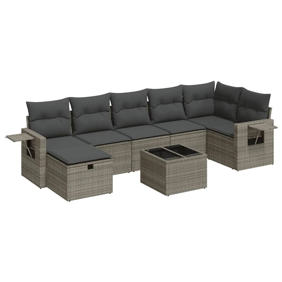vidaXL 8-teilige Garten-Sofagarnitur in L-Form aus grauem Poly-Rattan mit Kissen und Ottoman - Bild 2