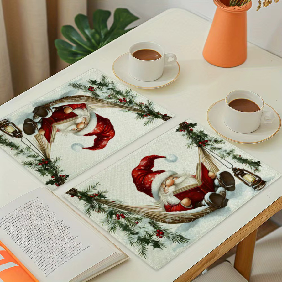 VIKAMA 4-teiliges Weihnachtsmann Tischset Set mit grafischem Design in Mehrfarbig - Bild 3