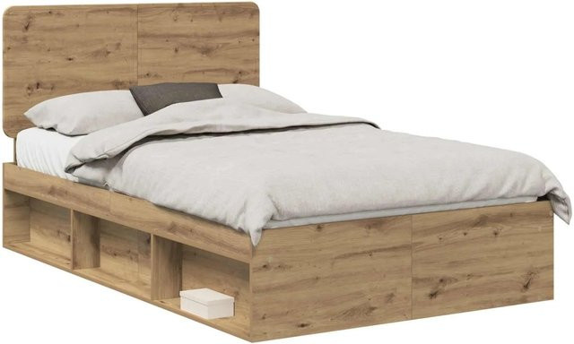 vidaXL Bettrahmen mit Kopfteil Artisan-Eiche in Braun, B/T/H: 135 x 190 x 138 cm - Bild 1