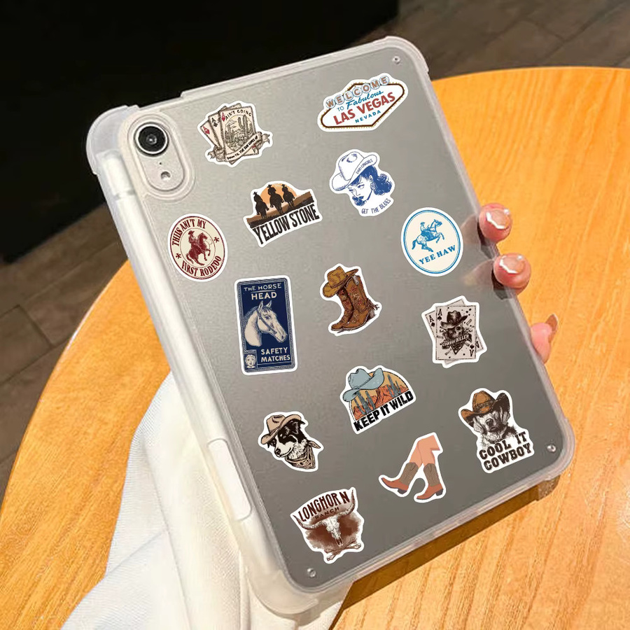 50 Stück Cowboy-Aufkleber in Blau und Braun, wasserfeste ästhetische Sticker für Laptop, Skateboard und DIY-Projekte - Bild 5
