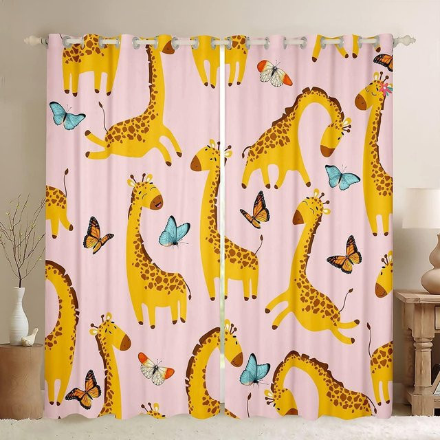 Yiran Furniture Verdunkelungsvorhänge mit Giraffen-Motiv für Kinder, 2er-Set, Mehrfarbig, Breite: 55 cm, Höhe: 120 cm - Bild 1