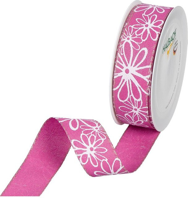 Druckband Blüten von HALBACH in Pink mit Blütenmotiv aus Polyester und Leinen - Bild 1