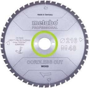 Metabo Sägeblatt Cordless Cut Wood Professional für Kreissägen, Durchmesser: 216 mm, Bohrung: 30 mm, Zähnezahl: 48, Farbe: Silber - Bild 1