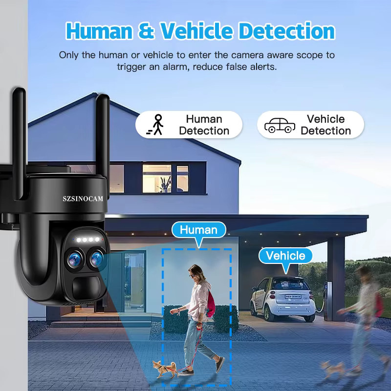 SZSINOCAM 2er-Set Außen-Überwachungskamera mit 2K Doppellinse, kabellose 4G Solar-Kamera mit eingebauter Batterie, Schwarz - Bild 3