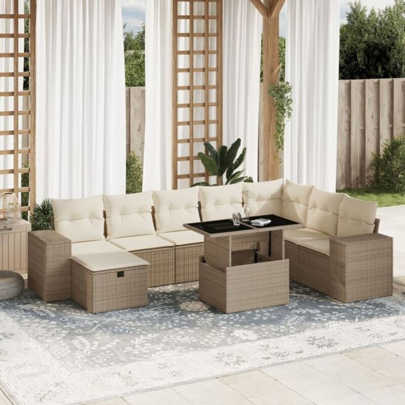 Vidaxl 9-tlg. Garten-Sofagarnitur aus Polyrattan mit Kissen in Beige - Bild 1