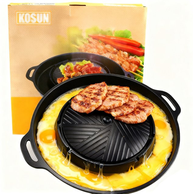 KOSUN Grillpfanne mit Trennwand, antihaftbeschichtet, Schwarz, Durchmesser: 34,0 cm, für Gas- und Induktionsherd - Bild 1