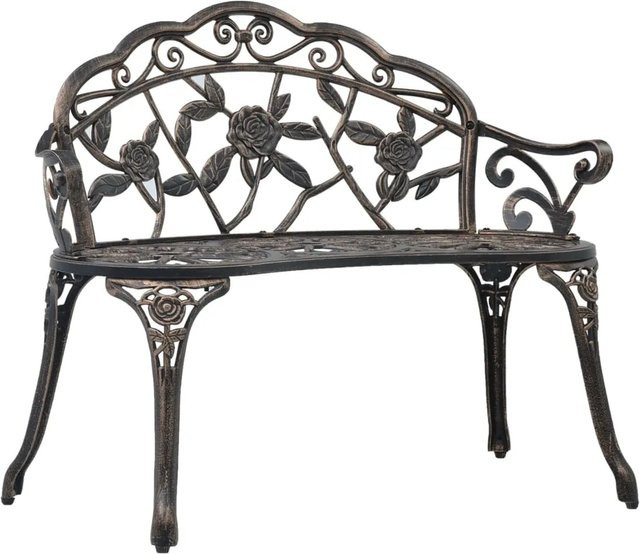 furnicato Gartenbank aus Aluminiumguss mit Armlehnen und Blumenornament in Braun, Breite: 100 cm, Höhe: 80 cm, Tiefe: 54 cm - Bild 1