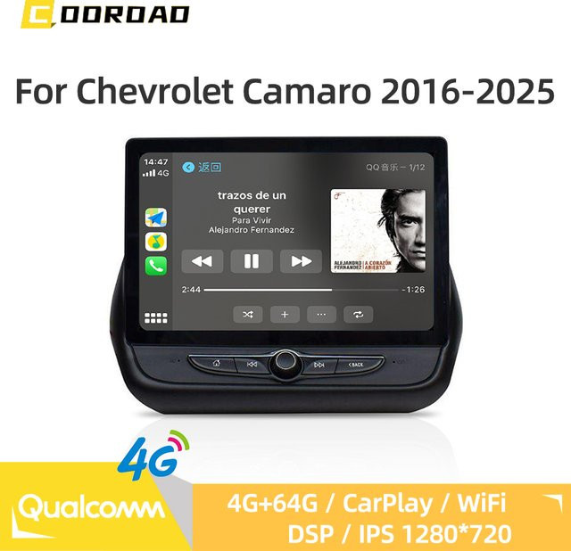 COOROAD Android 14 Multimedia Autoradio mit kabellosem CarPlay und GPS für Chevrolet Camaro 2016-2025, Schwarz - Bild 1