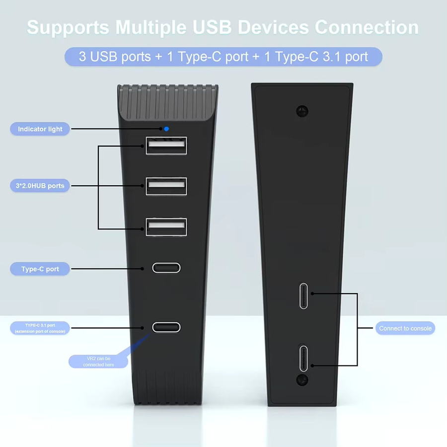 5-in-1 USB Splitter Erweiterungs-Hub für PS5 Slim Konsole Disc & Digital mit 3 USB-A und 2 Typ-C Anschlüssen - Bild 4