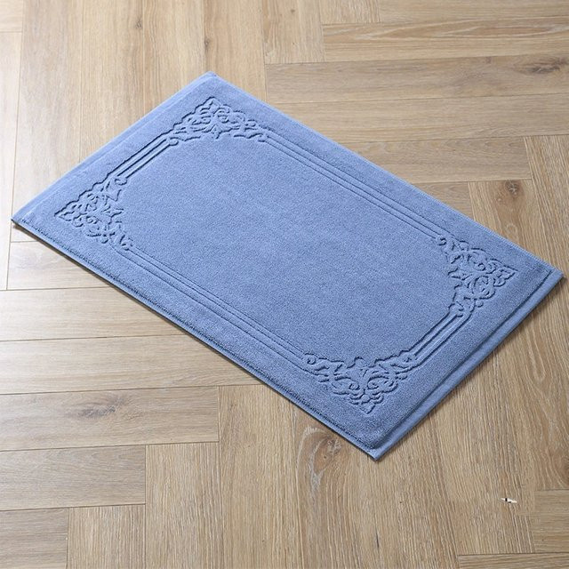 EGW Badematte aus 100% Baumwolle mit blauem Jacquard-Blumenmuster, rutschfest und wasserabsorbierend, B/T: 70 x 45 cm - Bild 1