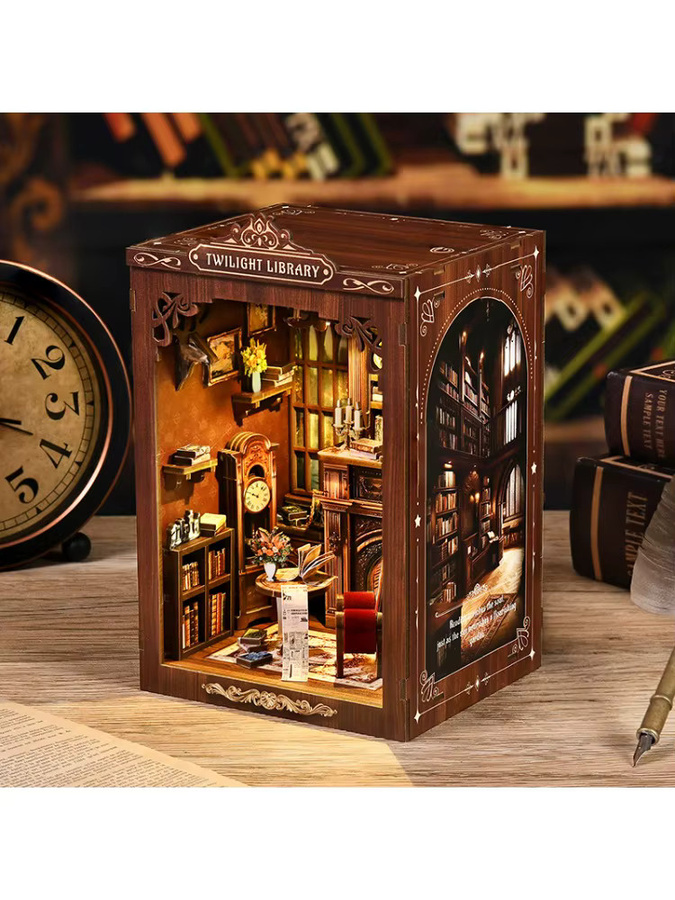 JIKEFUN Buch Nook Kit, 3D Holz Puppenhaus Puzzle, mit LED-Licht, Fantasy - Bild 2