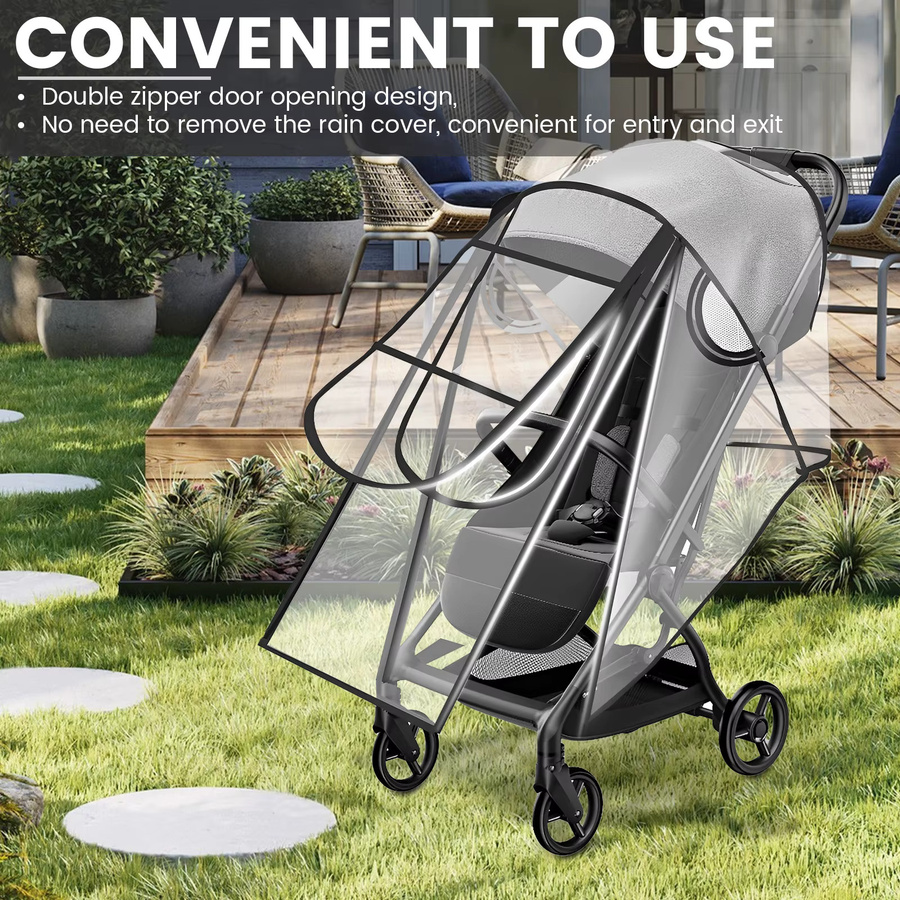 Wasserdichte Kinderwagen Regen Abdeckung aus transparentem EVA mit Belüftungslöchern und Doppel-Reißverschluss - Bild 6