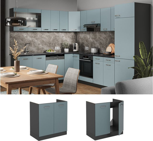 Vicco Spülenunterschrank R-Line Solid Küchenschrank in Anthrazit, Blau und Grau, Breite: 80 cm - Bild 1
