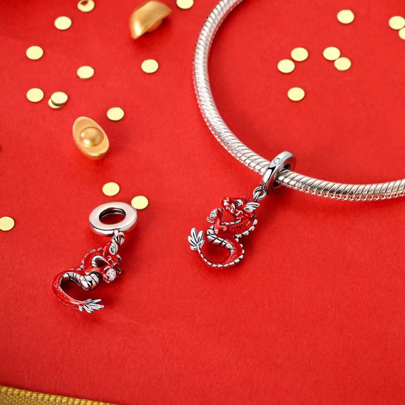 MULA Dinosaurier Charms Anhänger, 925 Silber, Perle, Zirkonia, Damen - Bild 2
