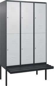 C+P Doppelstock-Spind Classic PLUS Sitzbank mit 3 Abteilen, Kunststoff-Sitzfläche, B/T/H: 212,0 x 120,0 x 81,5 cm - Bild 1