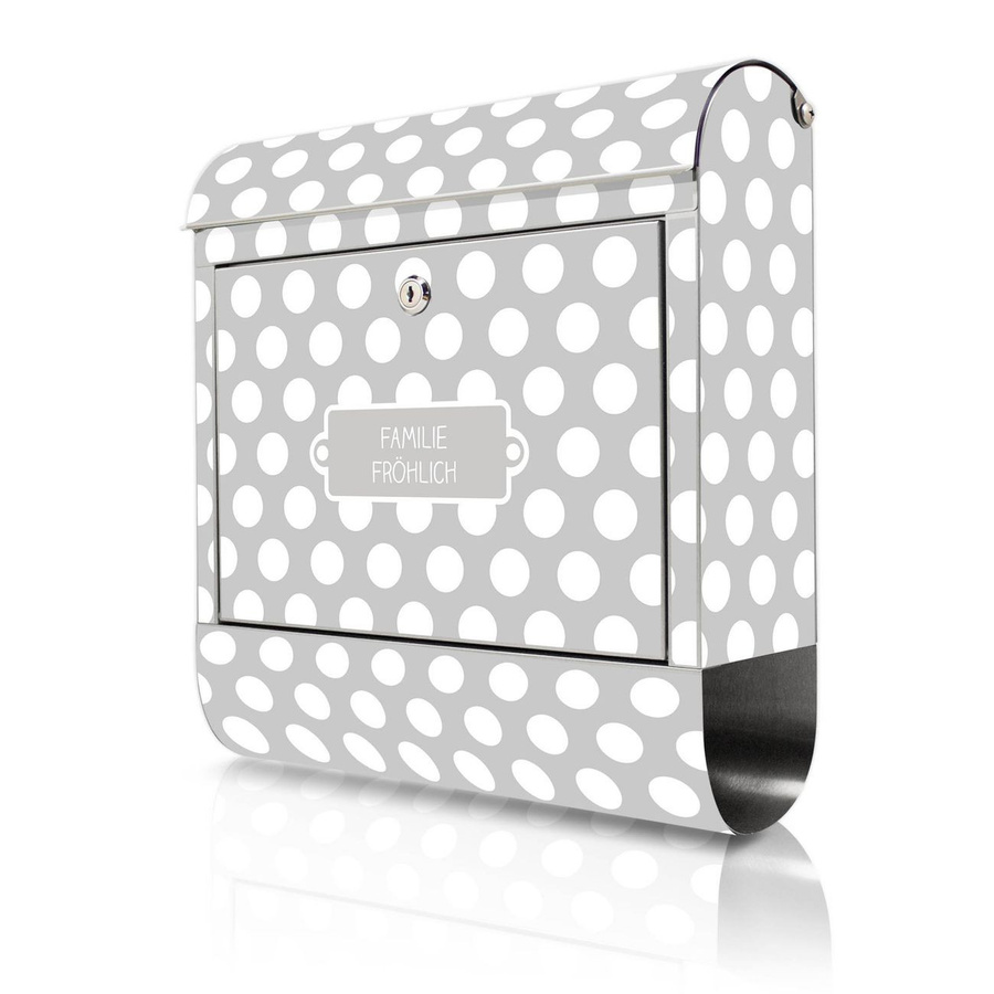 banjado Design Wandbriefkasten aus 18/0 Edelstahl mit Zeitungsfach und Punkt-Motiv in Grau, B/H/T: 38 x 43 x 12,5 cm - Bild 1