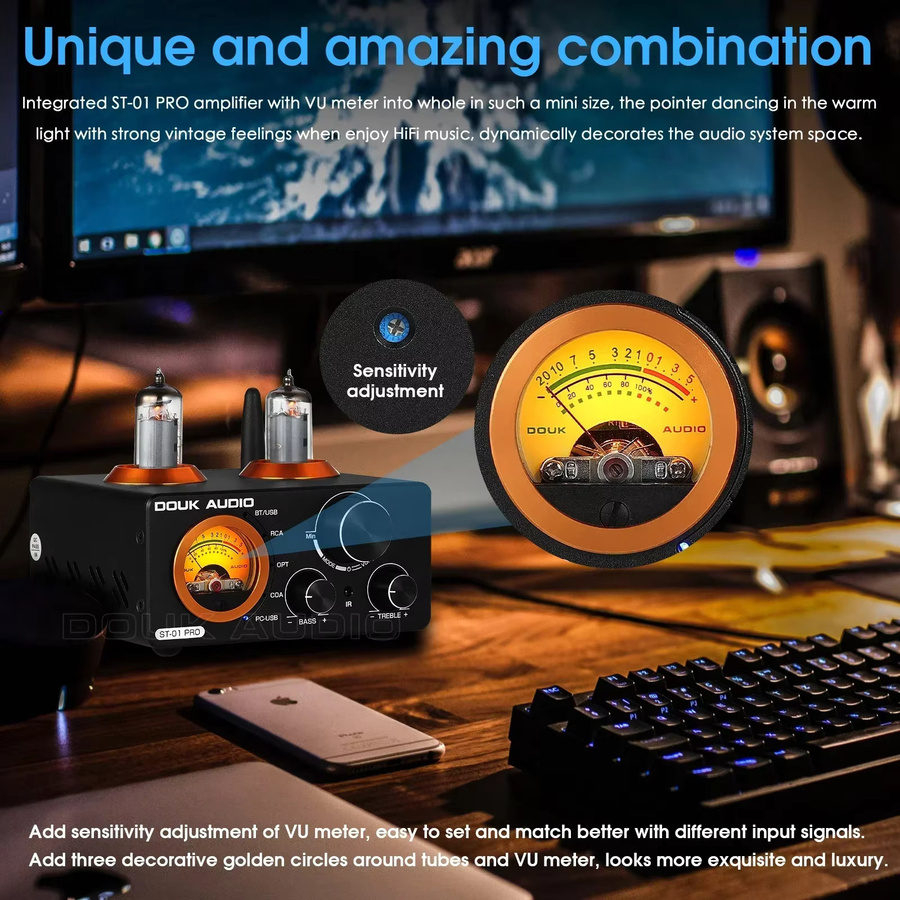 Nobsound HiFi Bluetooth 5.0 Vakuumröhrenverstärker mit VU-Messgerät, USB DAC Stereoempfänger, COAX/OPT Digitalverstärker, Schwarz - Bild 2