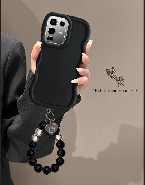Wellenförmige Silikon Handyhülle mit Lanyard für Infinix Note 40 50 60 Serie, Farbe: Schwarz - Bild 1