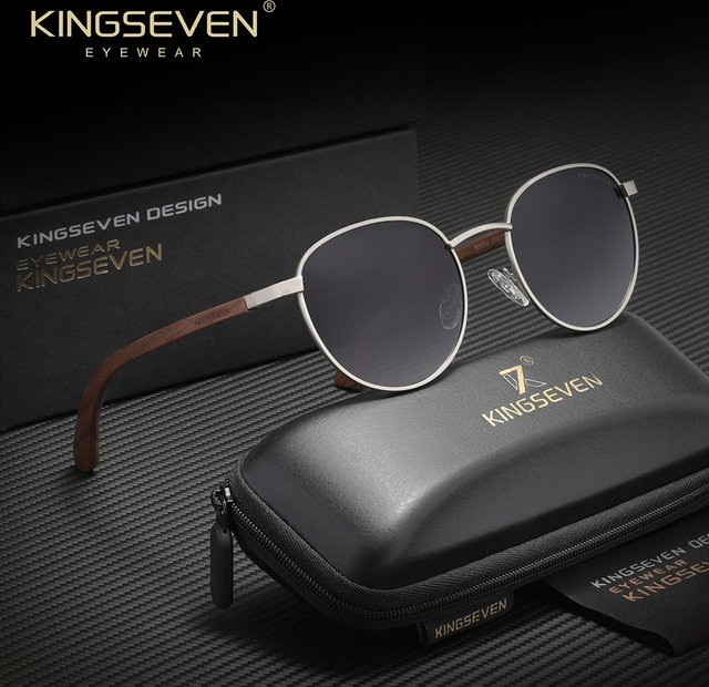 KINGSEVEN Sonnenbrille, Rund, Vollrand, Schwarz, Unisex, polarisiert - Bild 1