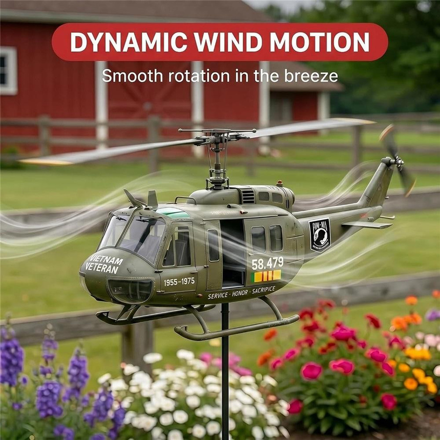 Vietnam-Veteran UH-1 Huey Helikopter Windspiel aus Metall in Grün von Yin Pingping Trading für deinen Garten und Hof - Bild 2