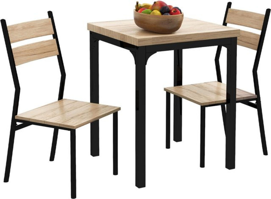 HOMCOM Moderne Essgruppe 3-teilig aus MDF und Metall in Naturholzmaserung und Schwarz mit Beige, B/T/H: 60 x 60 x 76 cm - Bild 3