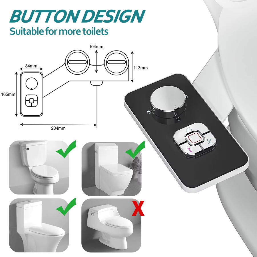 SAMODRA Bidet-Toilettensitzaufsatz aus Kunststoff, ultradünn, nicht elektrisch, mit Doppeldüsen für Front- und Hinterwäsche, Kaltwasser-System zur persönlichen Hygiene - Bild 5