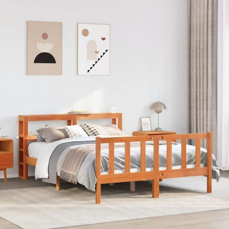 Massivholzbett mit Kopfteil von Vidaxl aus Kiefer in Braun, B/T/H: 120 x 190 x 82 cm - Bild 1