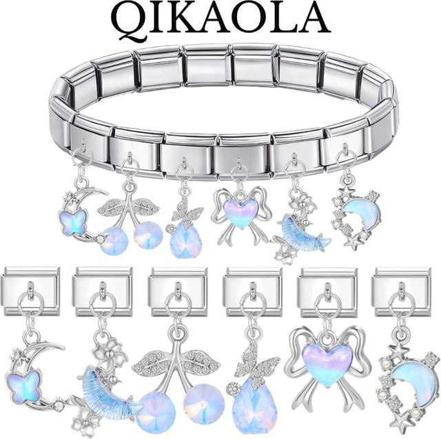Charm Schmetterling, Blau, Kristall, Edelstahl, 9 mm - Bild 1