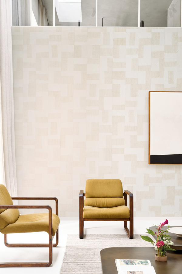 Omexco Wallpaper Intensify PU261 Tapete mit abstraktem geometrischem Design in Beige und Weiß aus Textil und Papier - Bild 1