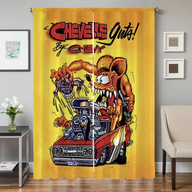 2er-Set Verdunkelungsvorhänge für Fenster und Türen in Gelb, modern mit Fahrzeug-Grafik, Breite: 50 cm, Höhe: 70 cm - Bild 1