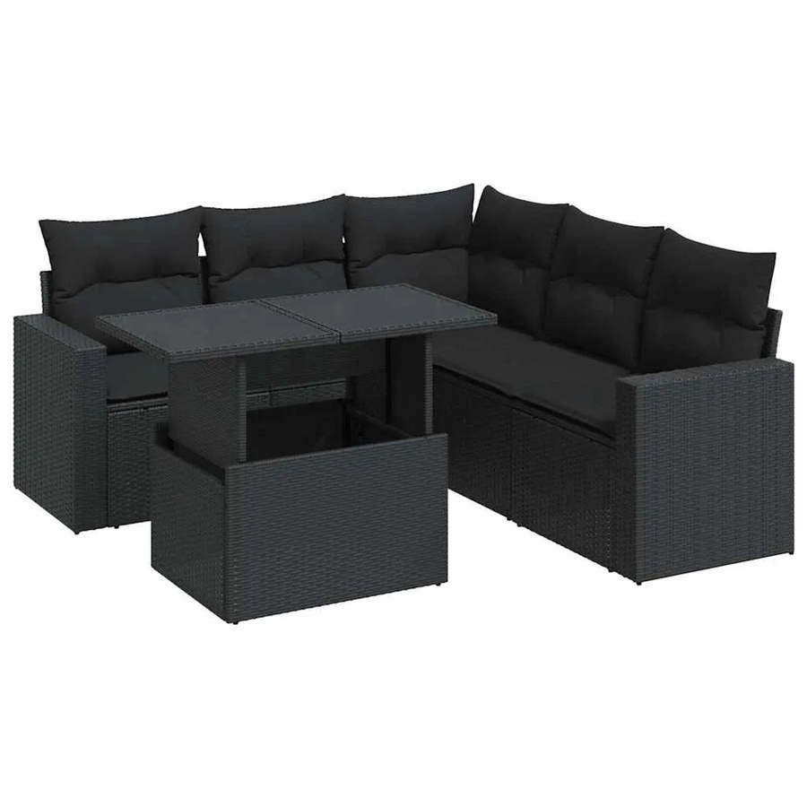 vidaXL 6-teilige Garten-Sofagarnitur aus Poly-Rattan mit Kissen in Schwarz - Bild 2