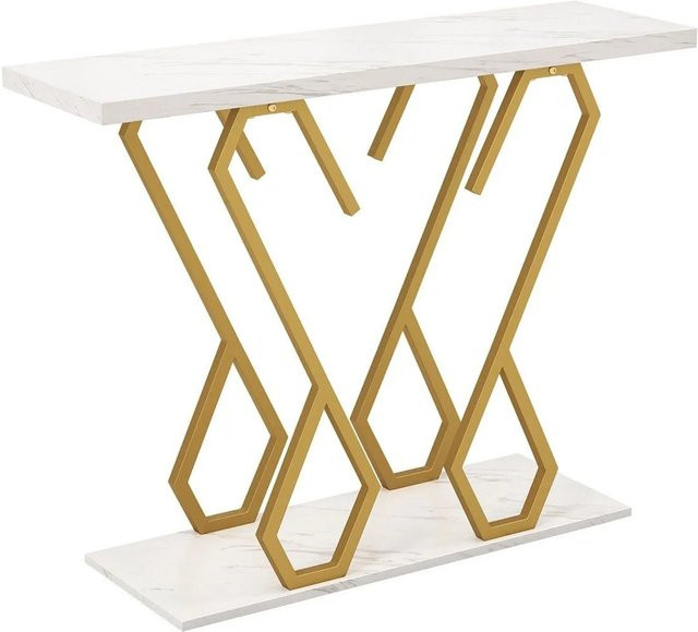 Costway Konsolentisch Eingangstisch modern in Weiß und Gold, B/T/H: 100 x 30 x 79 cm - Bild 1