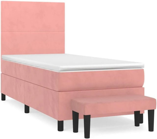 vidaXL Boxspringbett mit Matratze in Rosa, Samt, B/T/H: 90 x 200 x 128 cm - Bild 1