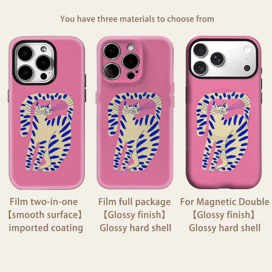 Potdemiel Handyhülle mit Katzen-Design für iPhone 17 16 15 14 13 Pro Max Plus in Rosa und Blau mit magnetischem Einzel- und Doppelschicht-Schutz - Bild 2