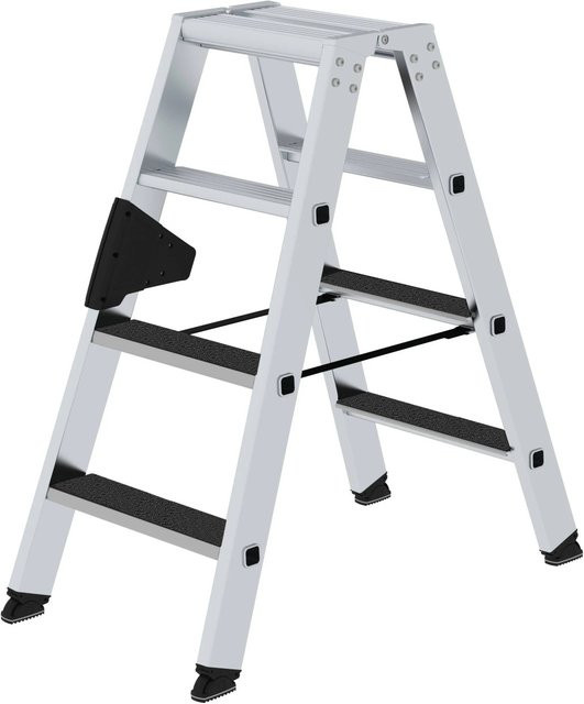 PROREGAL Stufen-Stehleiter beidseitig begehbar mit Clip-Step R13 in Silber, 2 x 4 Stufen - Bild 1