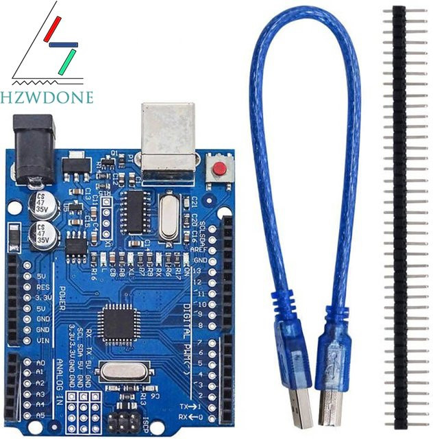 HZWDONE UN0 R3 Board ATmega328P Entwicklungsboard mit Stiftleiste und Kabel in Blau, kompatibel mit Arduino IDE-Projekten - Bild 1