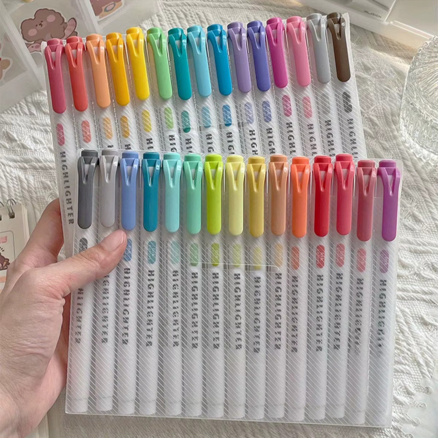 15-farbiges Pastell-Textmarker-Set mit doppelseitigen Spitzen in verschiedenen warmen Farben für Schule und Büro - Bild 2