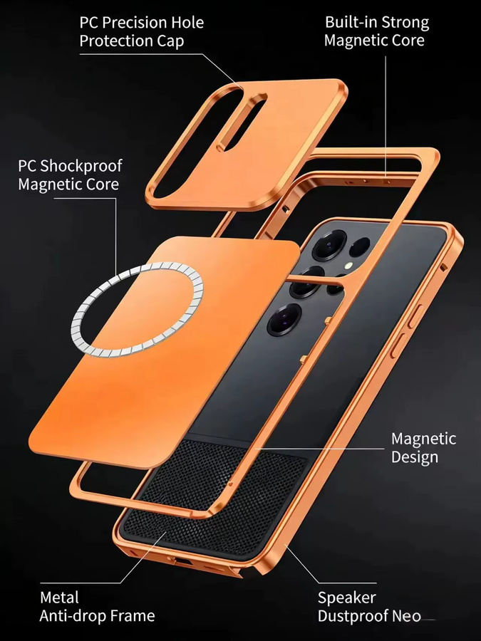 Magnetische Handyhülle mit Metallrahmen für Samsung Galaxy S26 S25 S24 S23 Ultra in Schwarz, sturzsicher und kompatibel mit kabellosem Laden - Bild 6
