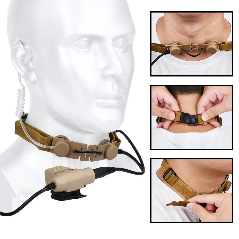 WADSN Taktisches Headset mit Kehlkopfmikrofon und Push-to-Talk PTT, NATO-Stecker, Farbe: Beige, kompatibel mit Kenwood und BAOFENG UV-5R UV-5X UV-82 - Bild 2