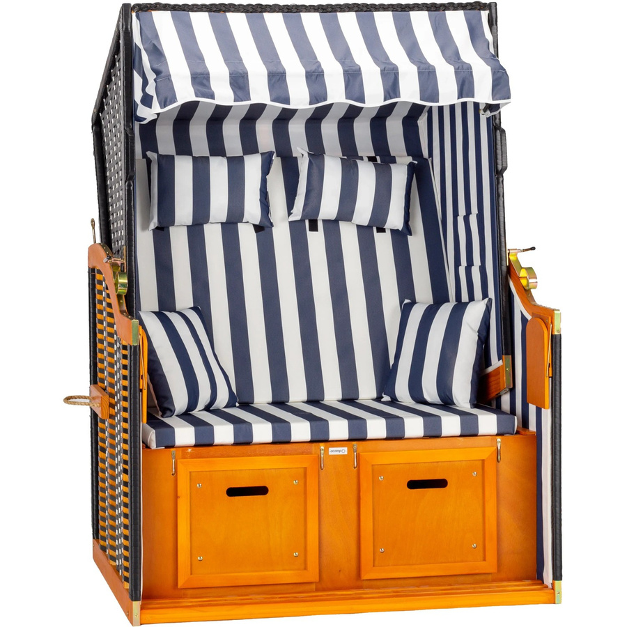 Acamp Strandkorb Sylt Gestreift in Blau und Weiß mit Ottoman, FSC zertifiziert, B/T/H: 110 x 81 x 160 cm - Bild 2