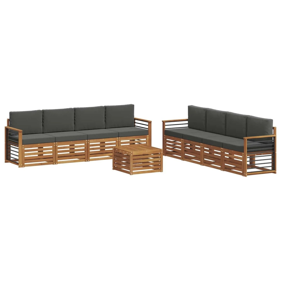 vidaXL Sofagarnitur aus Massivholz Akazie in Natur und Anthrazit, 9-teiliges Set mit Tisch, Sesseln und Kissen im modernen Latten-Design - Bild 2