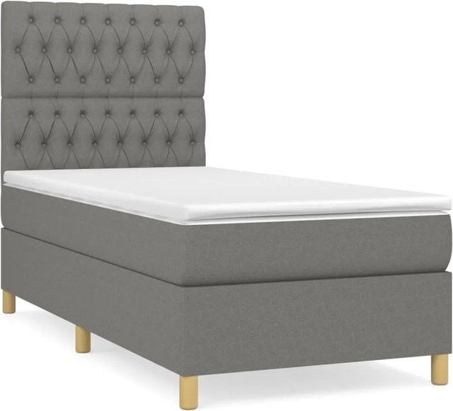 vidaXL Boxspringbett mit Matratze Hybrid Dunkelgrau B/T/H: 90 x 200 x 128 cm - Bild 1
