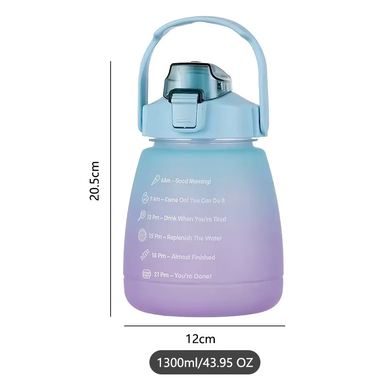 KEMORELA Sportwasserflasche mit Strohhalm, 1,3 l, Farbverlauf in Grün/Multicolor, tragbare Plastikflasche für Outdoor und Sport - Bild 3