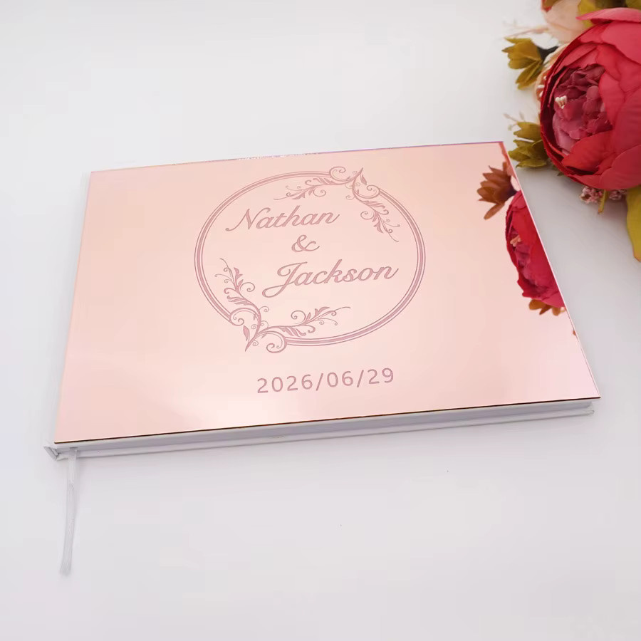 Abiathar Personalisiertes Hochzeits-Gästebuch mit Gold-Spiegel-Effekt, Individuell Graviertes Hardcover Signatur-Album für Hochzeiten in Gold - Bild 1