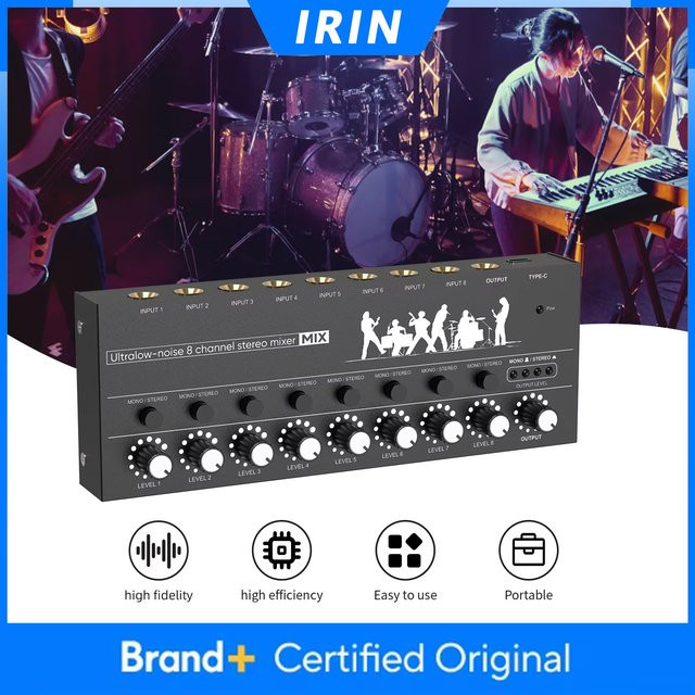 IRIN 8-Kanal-Mixer Ultra Low Noise Stereo Line Professioneller Audio-Mixer in Schwarz - Bild 1